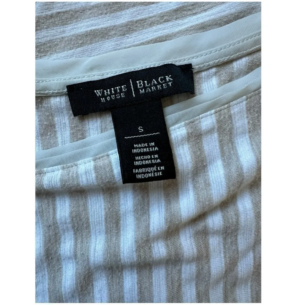 WHBM Beige Cream Stripped V Neck Casual Dolman Sleeve 3/4 Sleeve Top Size Small - Image 7