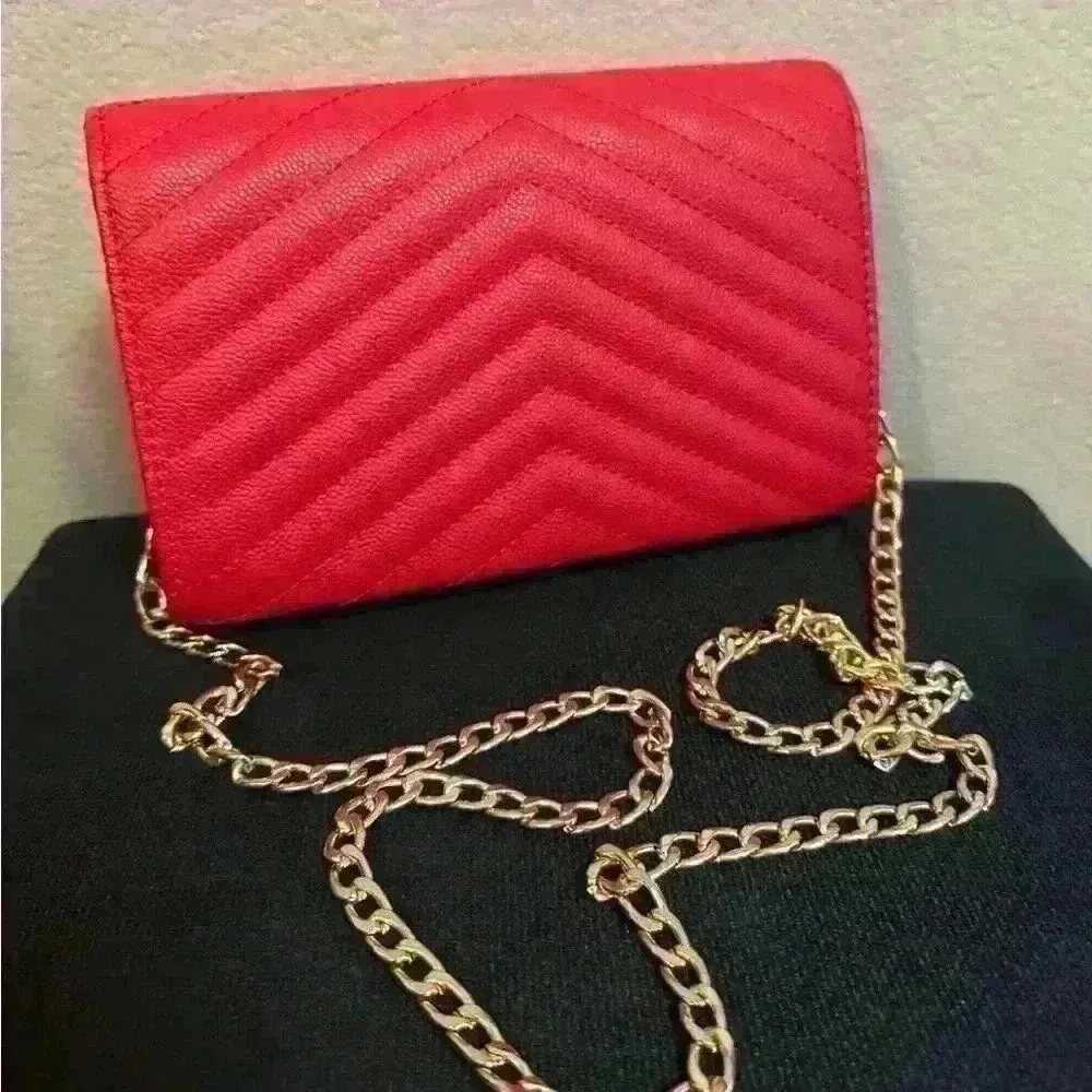 Francesca’s NWT Red Quilted Chevron Gold Chain Link Handbag - Image 2