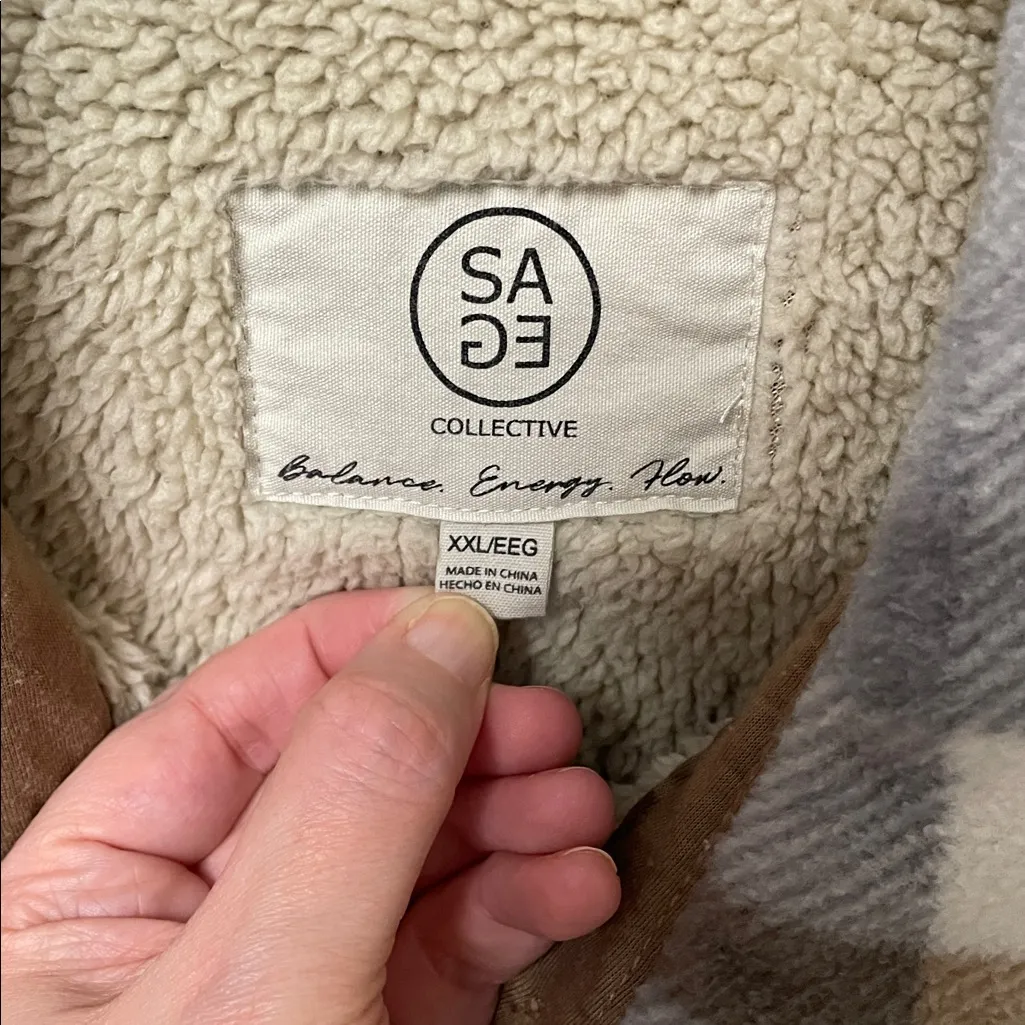 Sage Collective Plaid Sherpa Lined Shacket XXL Gray - Image 3