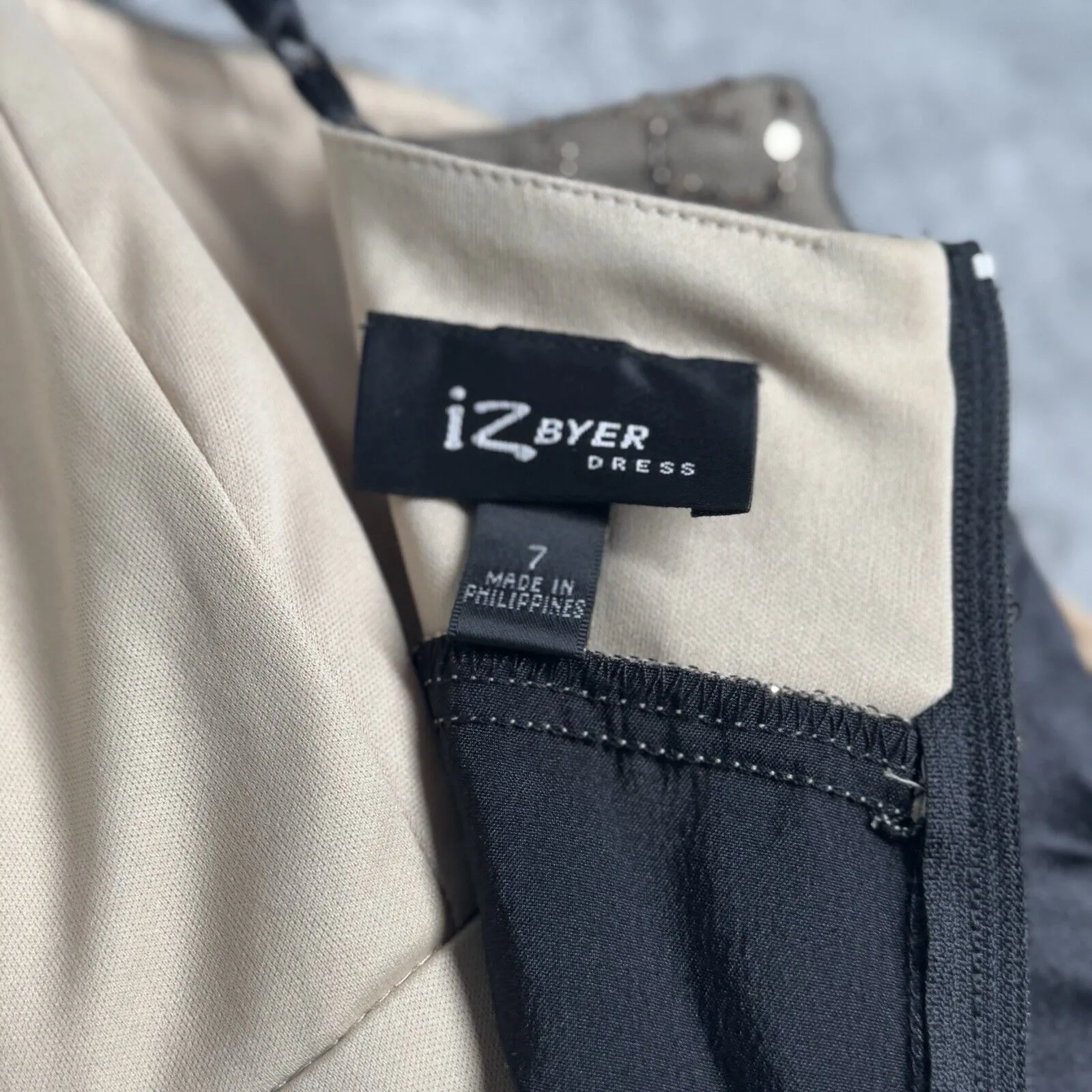 IZ Byer Dress Juniors 7 Black Gold Satin Shimmer Mini Formal 90s‎ Y2K Vintage - Image 7