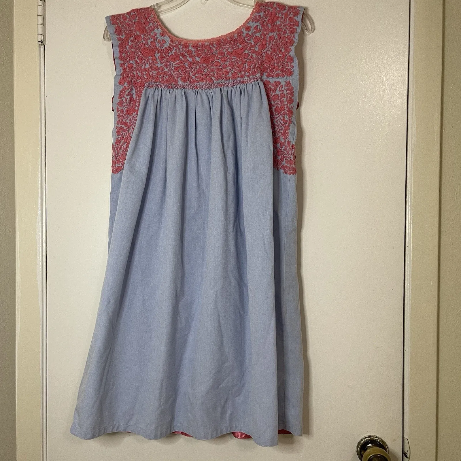 Mi Golondrina embroidered lace mexican floral mini dress size small Blue - Image 4