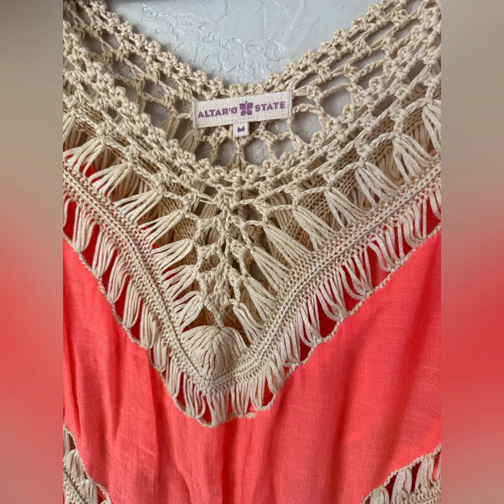 Altar'd State Coral and Beige Crochet Tunic - Image 2