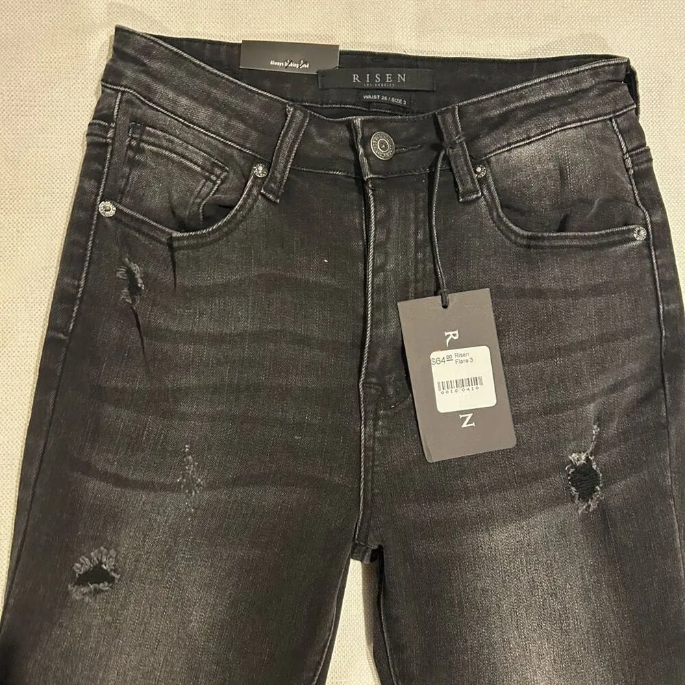 Risen Black Flare Distressed Knee Jeans - Image 10