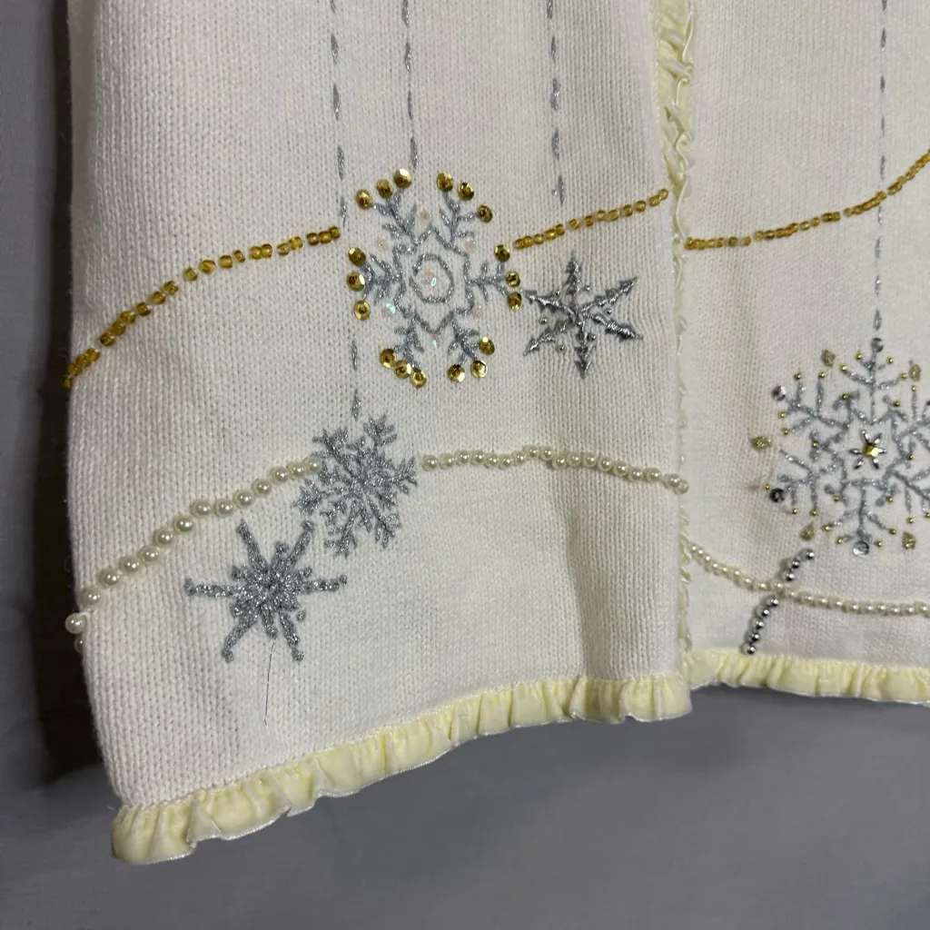 Vintage Christmas Snowflake Sweater Vest Ivory White Embroidered Made In‎ USA XL - Image 2