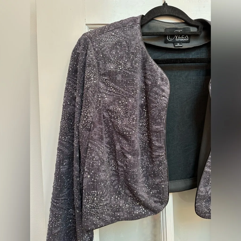 Alex Evenings Bolero Jacket Cardigan Size 16 Blue Grey Smoke Silver Metallic NWT - Image 2