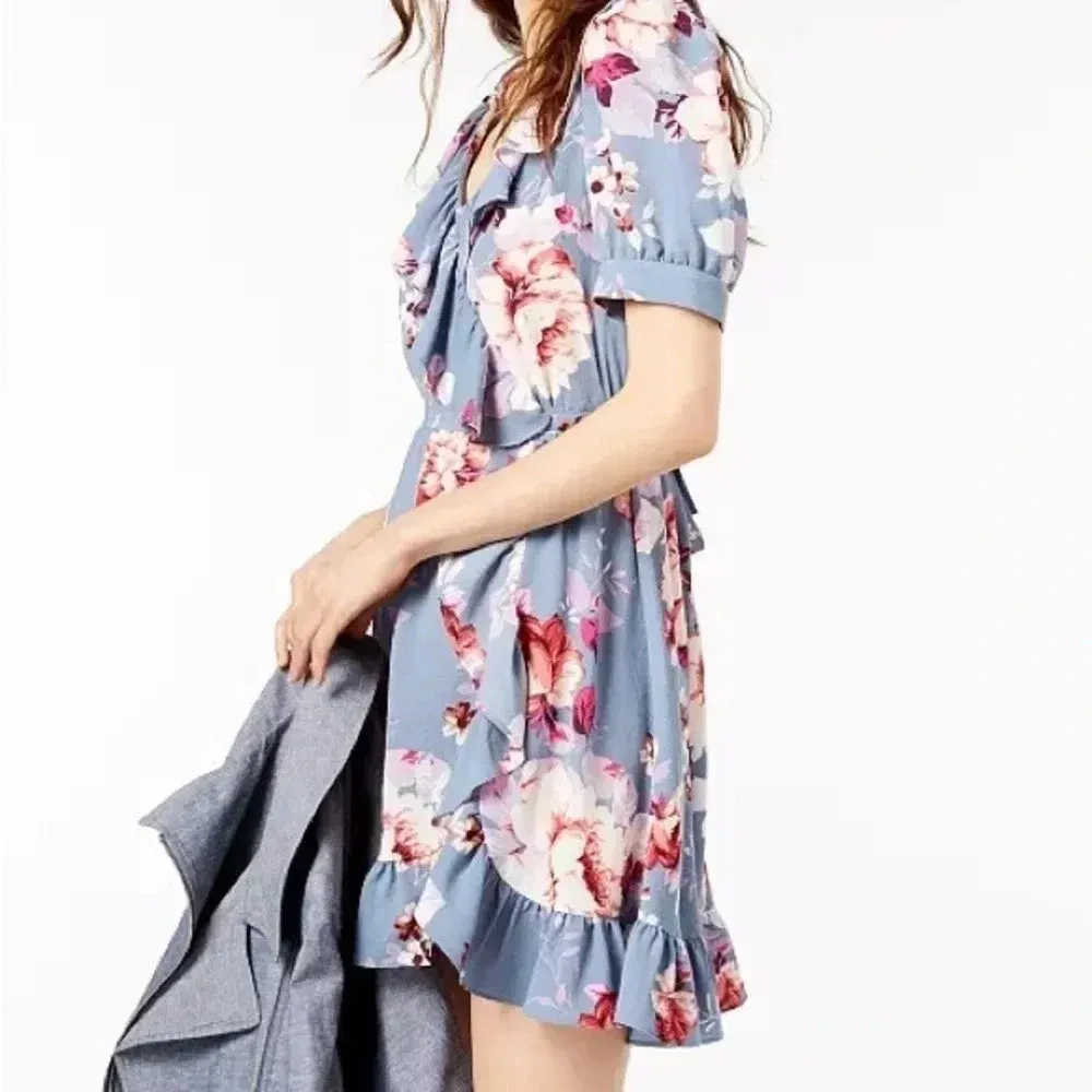 JILL JILL STUART Blue Floral Ruffled Wrap Dress Women’s Size XL NWT - Image 3