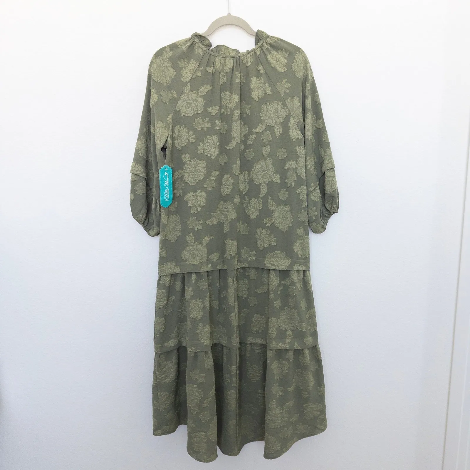 The Pioneer Womens Dress Size M Green Floral Tiered Midi Boho‎ Cottage Prairie Size M - Image 6