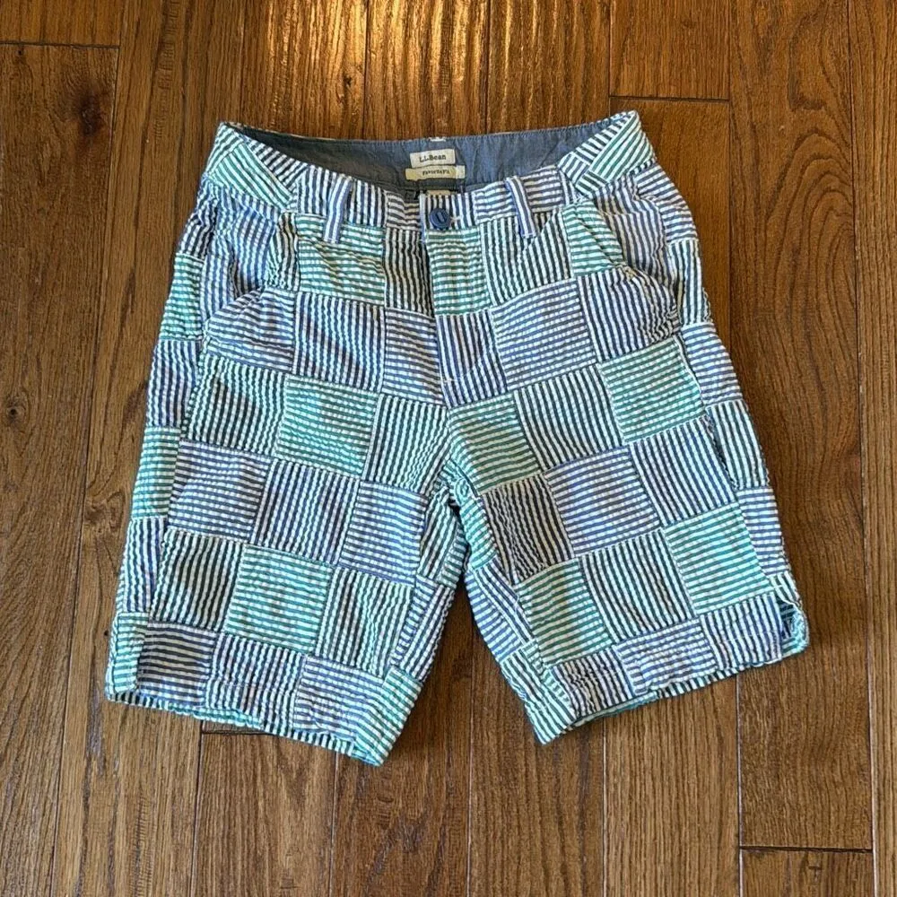 L.L. Bean favorite fit seersucker patchwork Bermuda shorts 4 Blue - Image 2
