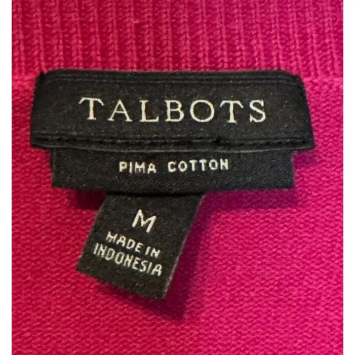 Talbots Women Cardigan Sweater Knitted Long Sleeve‎ Pima Cotton  Hot Pink Medium - Image 6