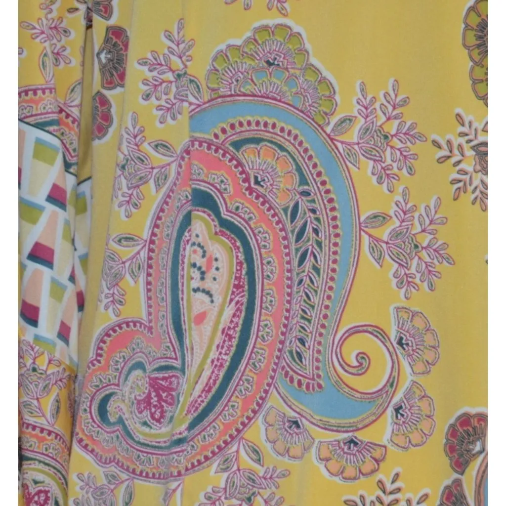 Melissa Paige Ladies XL Butter Yellow 3/4 Sleeve V-Neck Tunic Blouse Top Hippie - Image 9