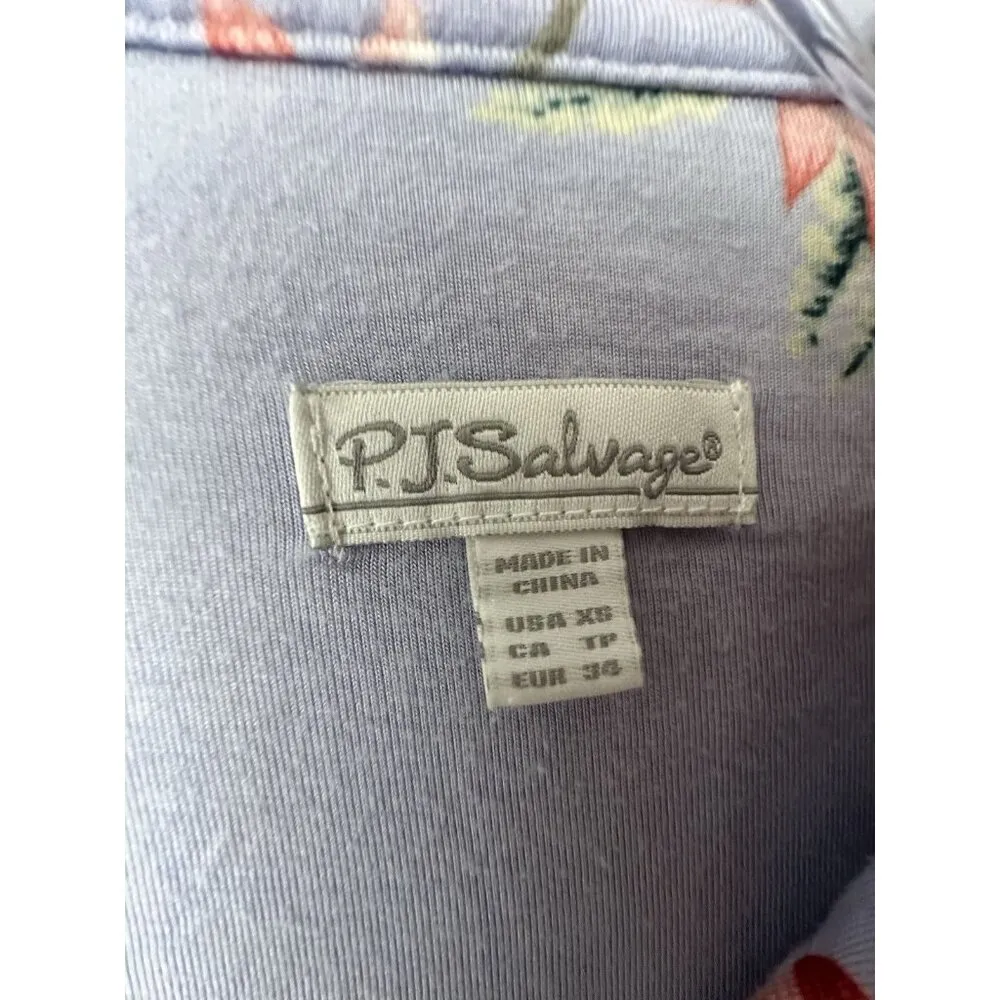 PJ Salvage Cotton Blend Lightweight Baby Blue Floral Pajama Set Size XS Gray - Image 3