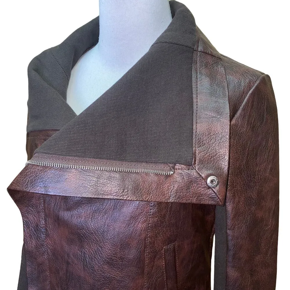 Vigoss Brown Faux Leather Moto Jacket Size Small - Image 6