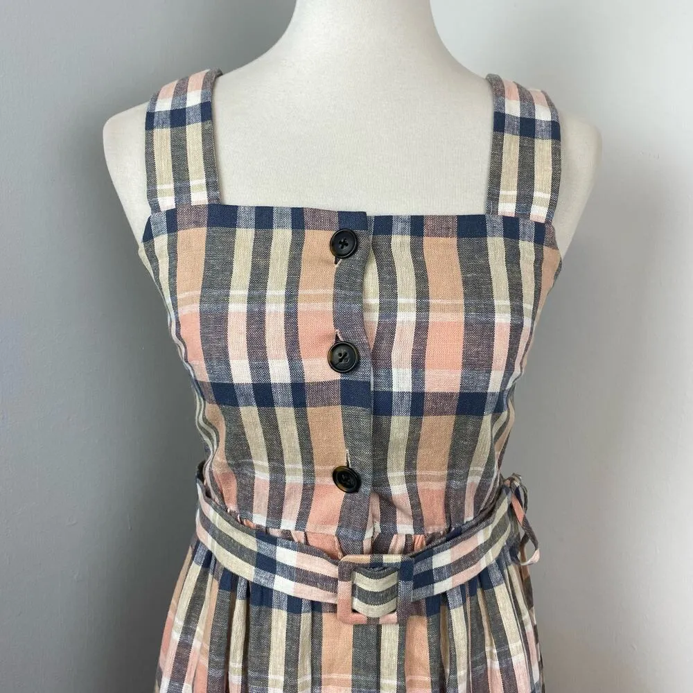 Gal Meets Glam Peyton Linen Blend Plaid Dress Sz 0 - Image 4