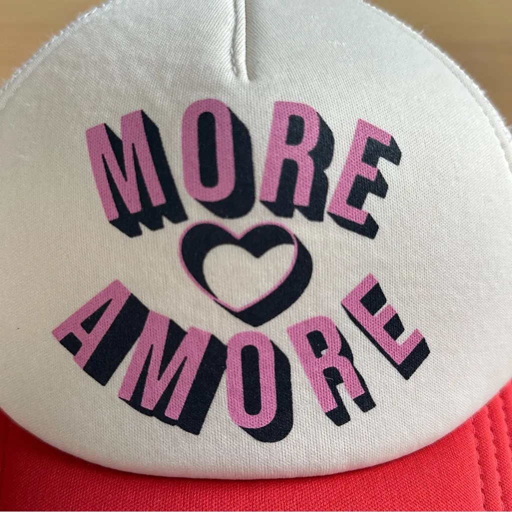 Vintage O'NEILL Trucker Hat "More Amore" Red Pink White Surf Beach Coastal Skate - Image 7