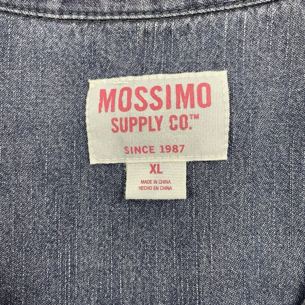 Mossimo Size XL Denim Shirt Pearl Snap Button Down Relaxed Fit Medium Wash Top Blue - Image 7