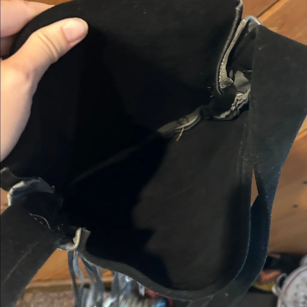 Handmade vintage beaded fringe leather suede black gray blue crossbody bag - Image 6