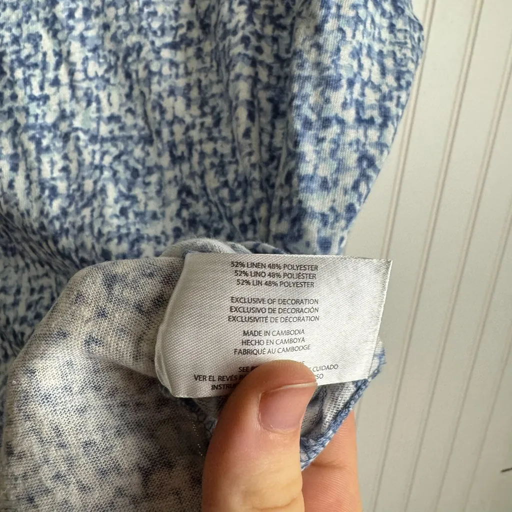 Orvis  Linen Blend Blue Pattern Short Sleeve Top H20 - Image 5