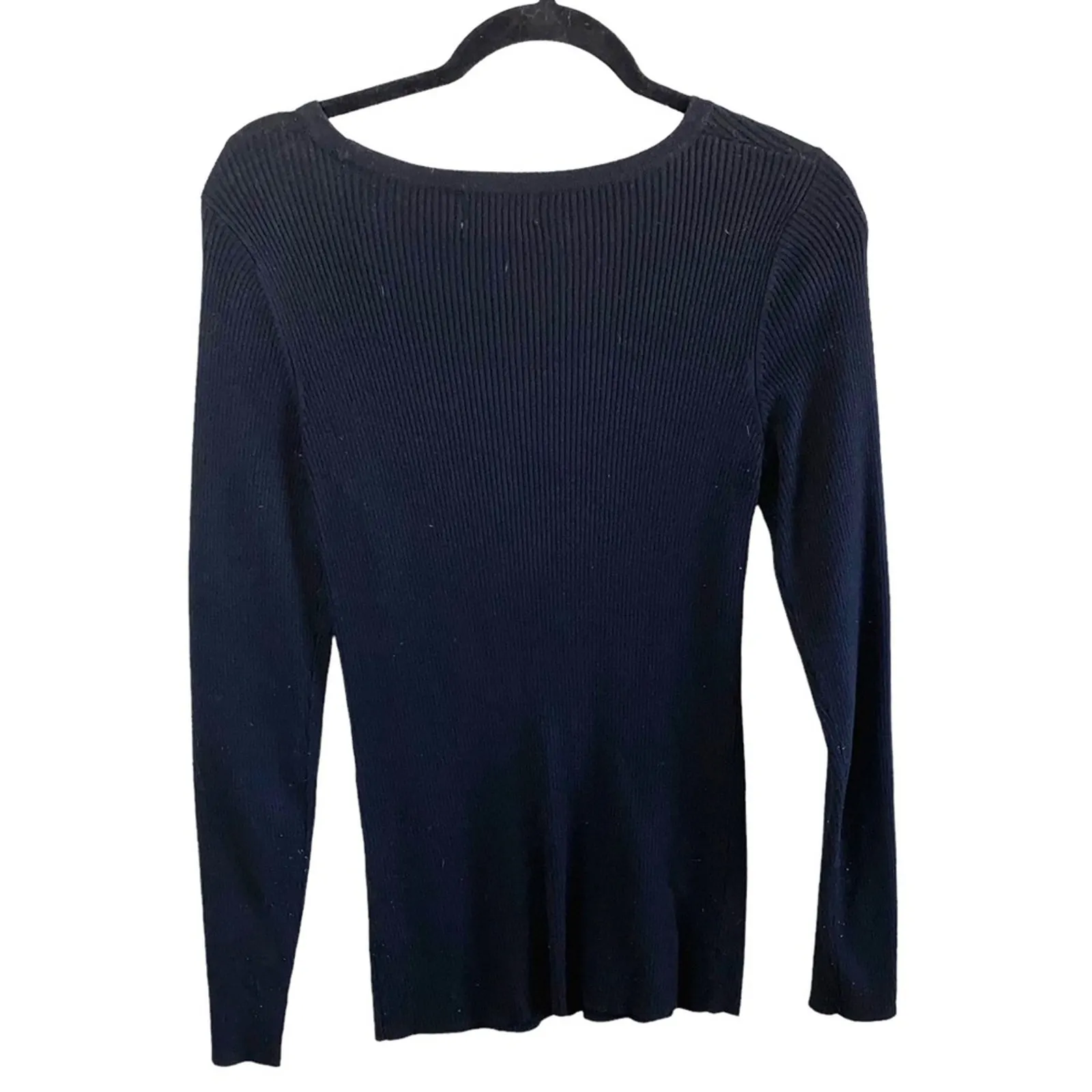 Carmen Marc Valvo Black Ribbed Cutout Long Sleeve Top Medium Keyhole Bodycon - Image 2