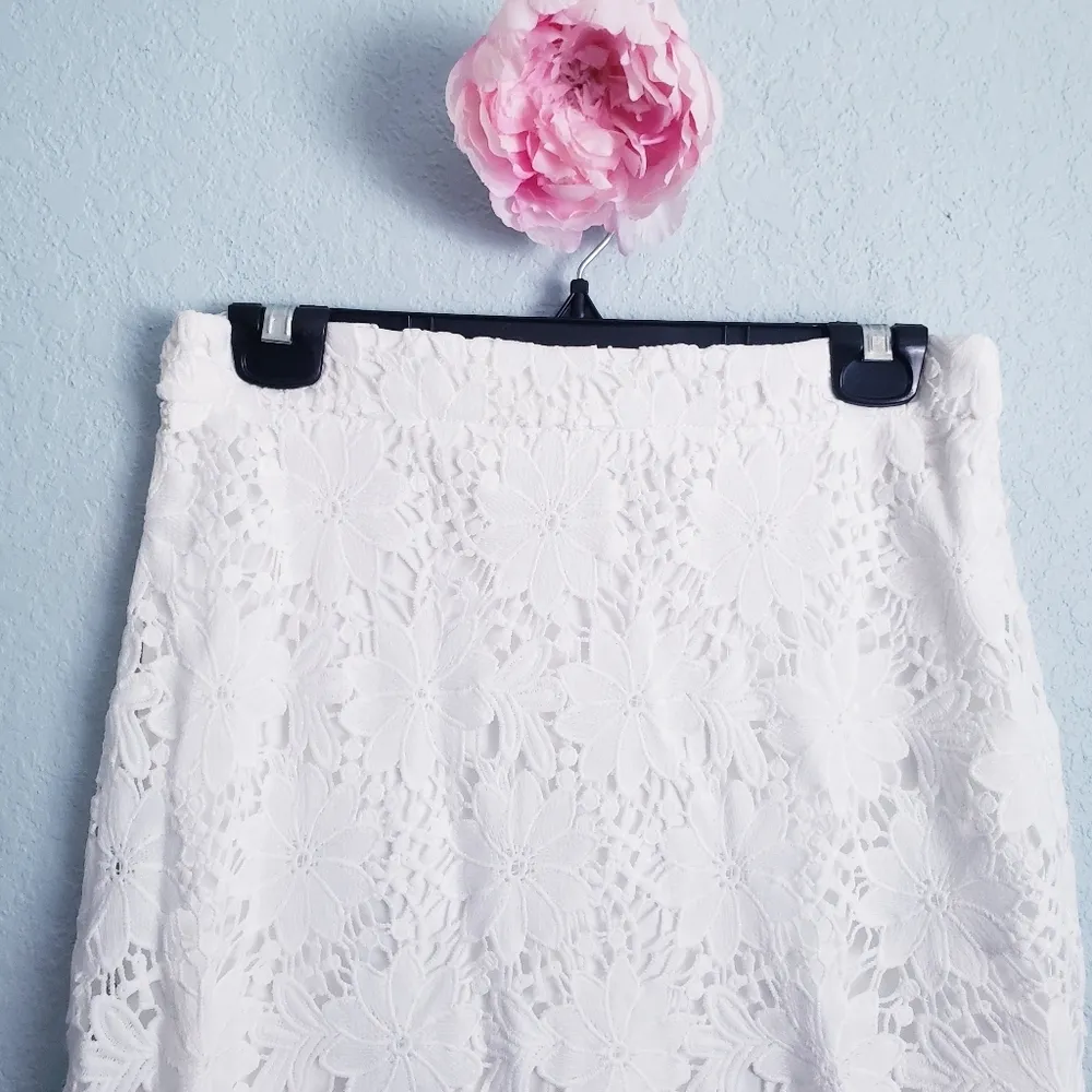 Lulus White Floral Lace Pencil Skirt - Image 3