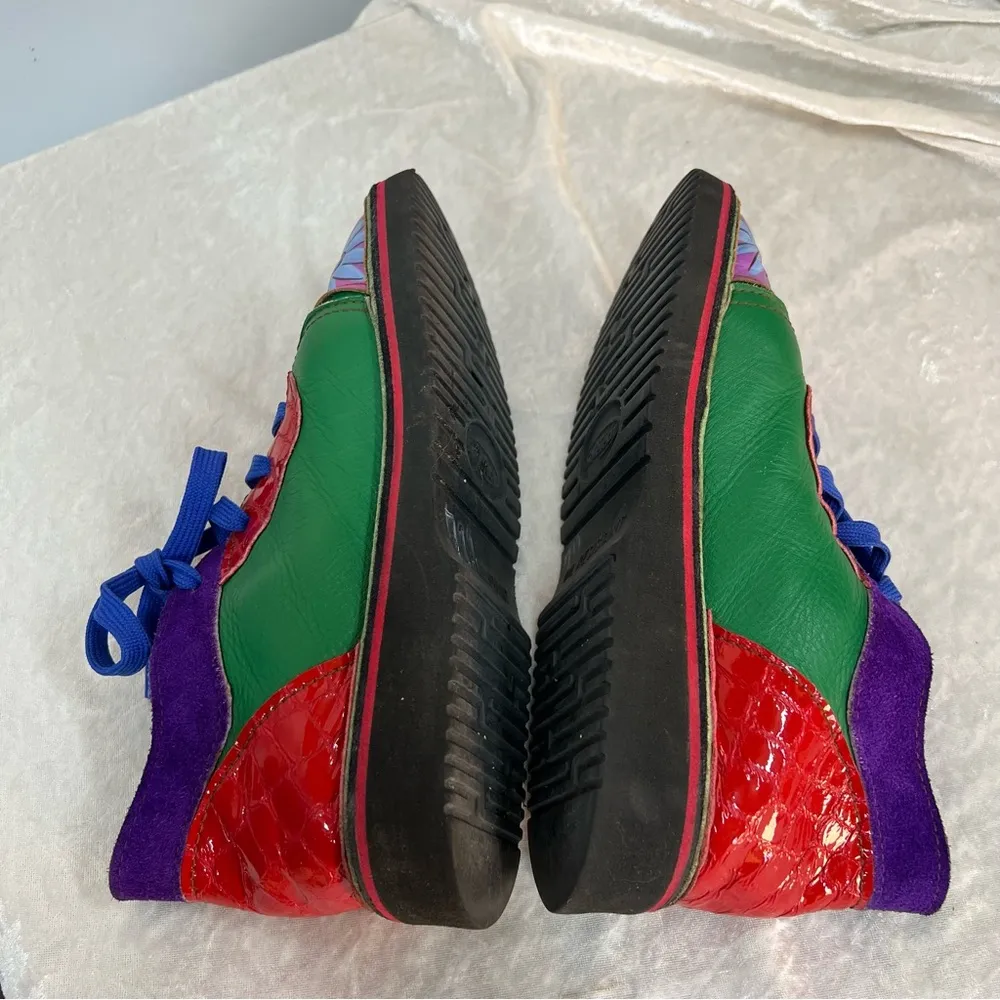 Art deco painted shoes Soletech size 6 green, pink, purple, red oil resistant Green - Image 6