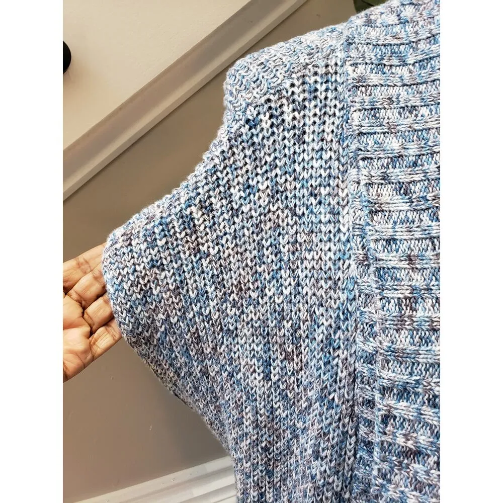 CAbi Cardigan Sweater Women's M Blue Chunky Knit Cotton Cap Sleeve Open Front - Image 2