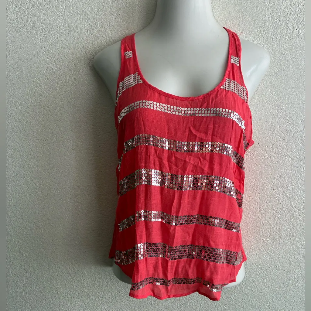 BEBE Y2K Coral Silver Sequin Tank Top M - Image 2