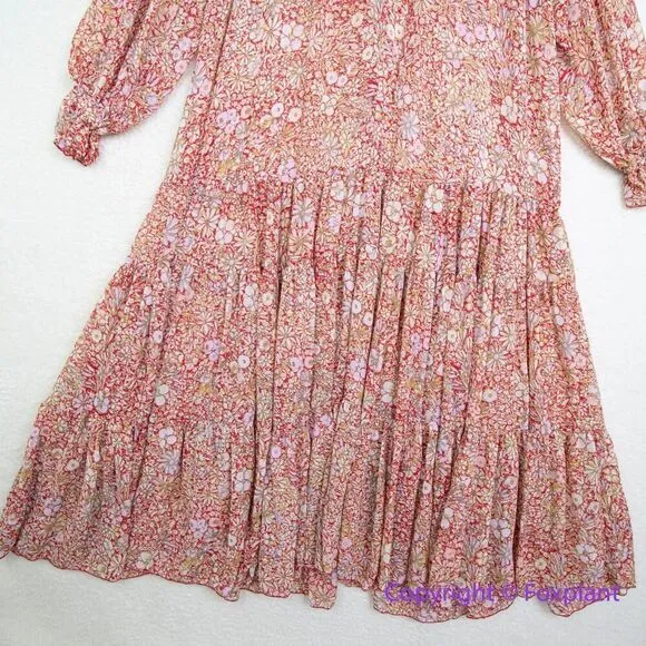 New! Free People Red Floral Print Bohemian Feeling‎ Groovy Ruffle Maxi Dress, S - Image 10