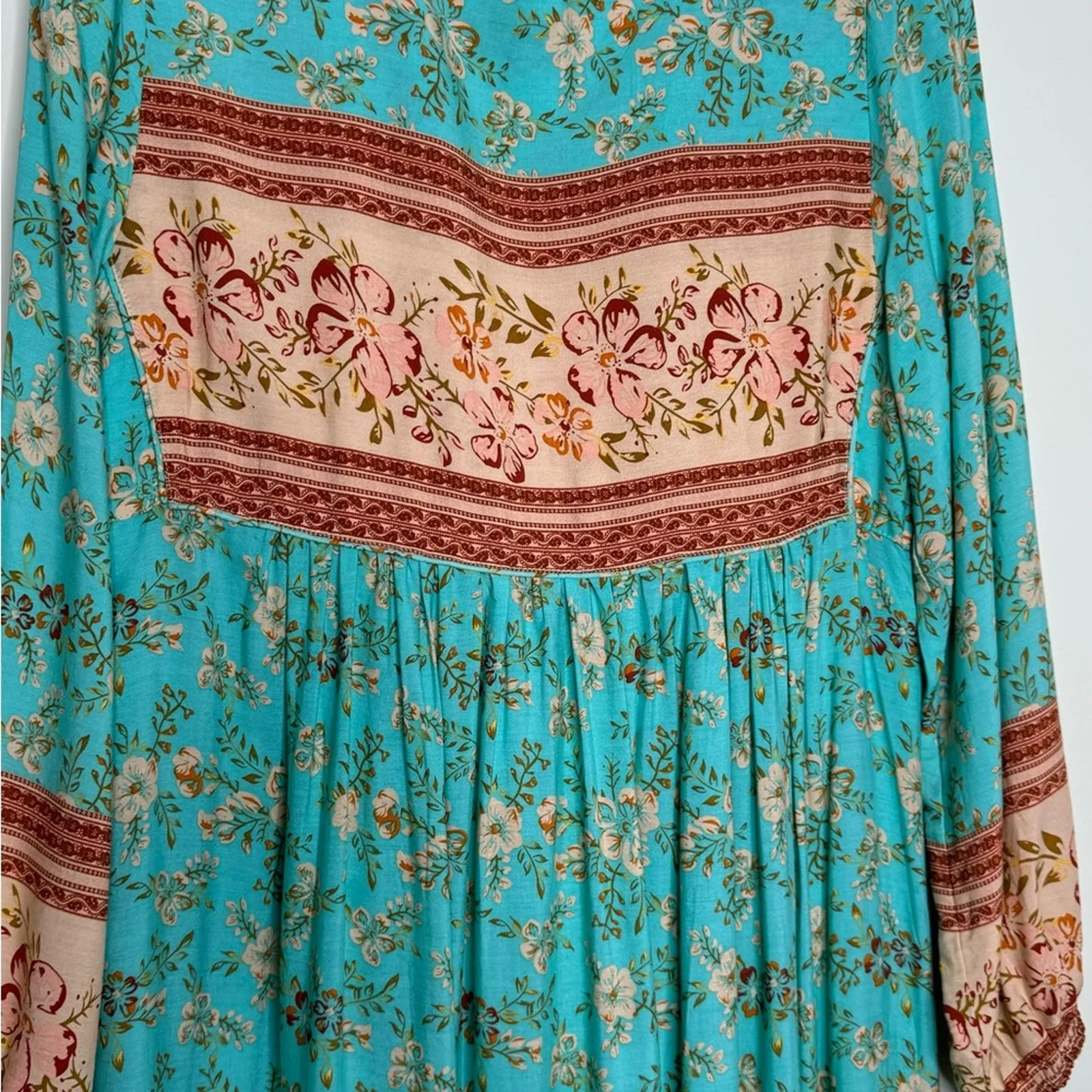 R.Vivimos Tassel Bohemian Maxi Dress Bohemian Teal Dress Size S Blue - Image 8