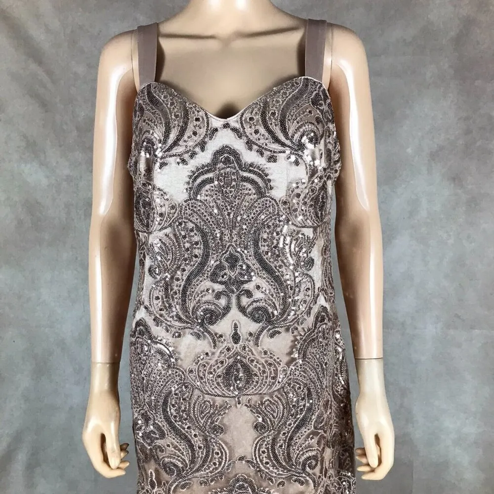 R&M RICHARD Beige Sequin Lace Embroidered Cocktail Dress NWT 12 Petite - Image 4