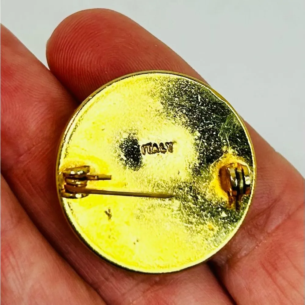 Antique Italian Micro Mosaic Brooch Floral Design Round Gold Tone Signed ITALY - Image 5