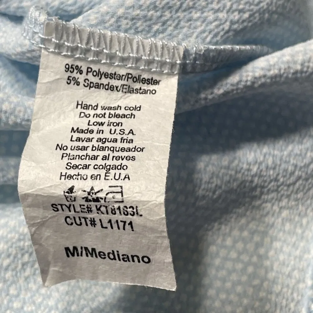 Karlie  Womens Sheer Tunic Blouse Blue Shirt Size Medium Button Up Sleeves u - Image 9