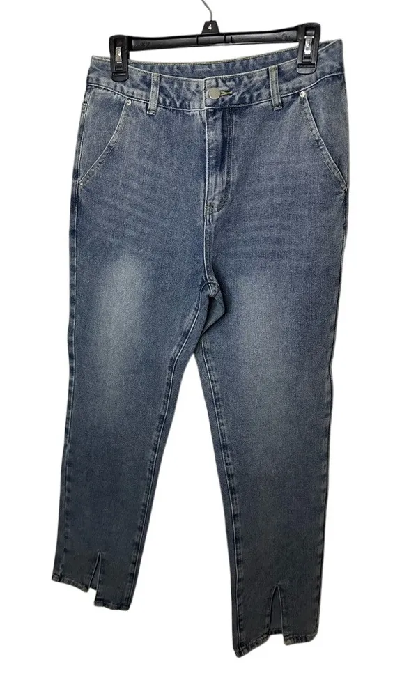 Commense Jeans Womens L Light Wash High Rise Straight Leg Split Hem Denim Blue Size L - Image 1