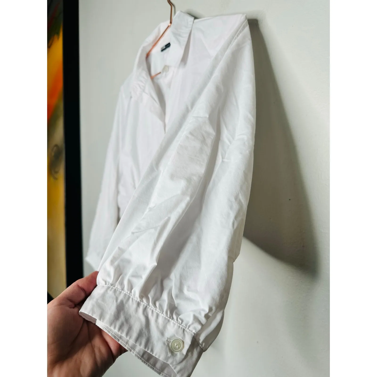 NATORI White Cotton Blend Collared Front Button Techno Poplin Top Size 8 - Image 4