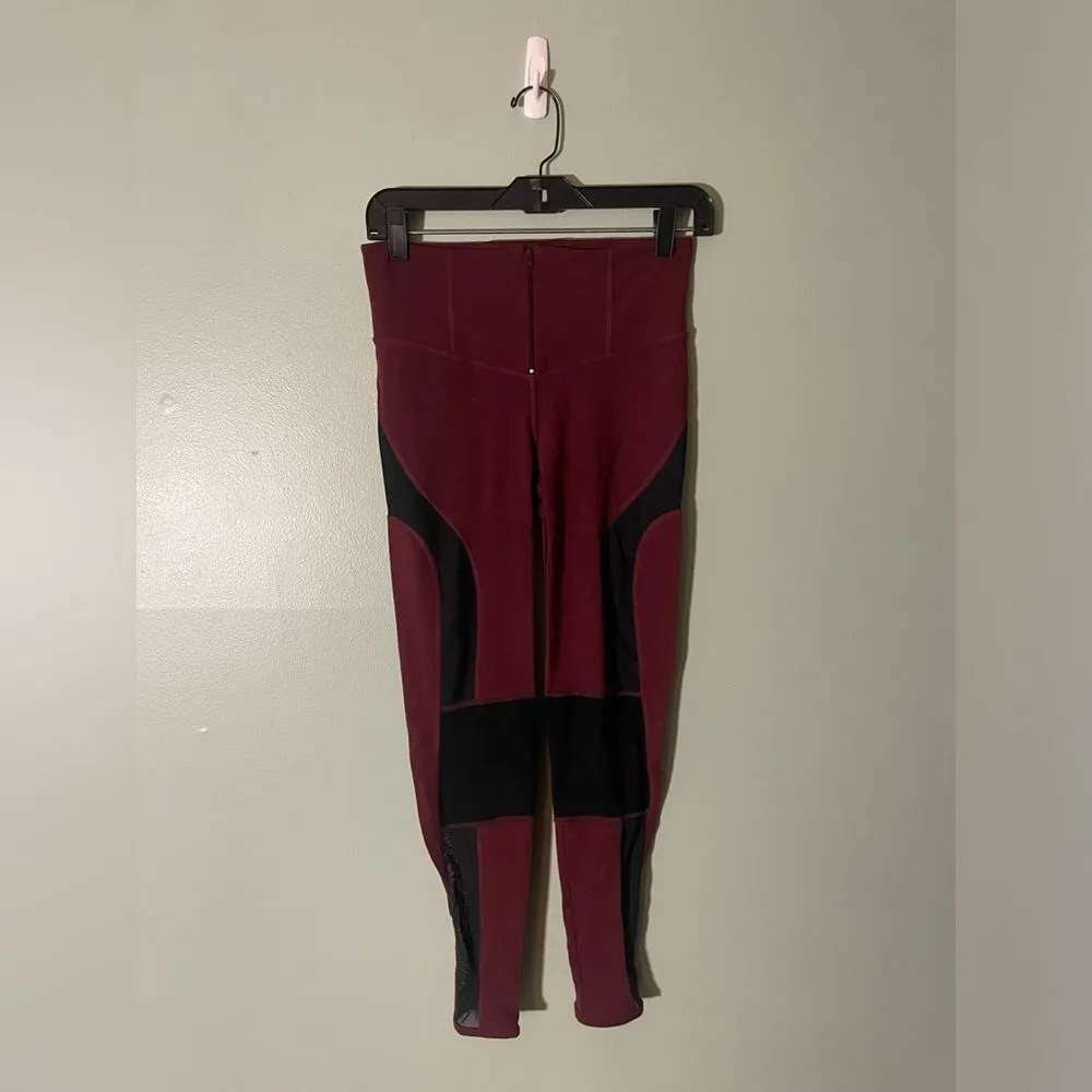 Free People Movement Cool Rider Maroon Front Zip Yoga Athletic Leggings SZ s Red - Image 2