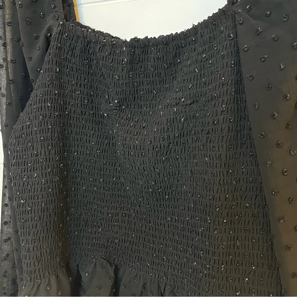 Lush Black Sheer Sleeve Blouse with Ruching Sparkle Puffy Sleeves WhimsyGoth - Image 9