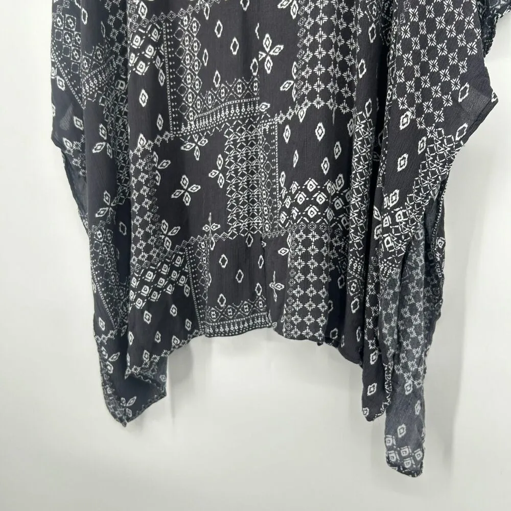 PPLA Black Boho Kimono Patchwork Long Line Open Front Festival Size M - Image 9