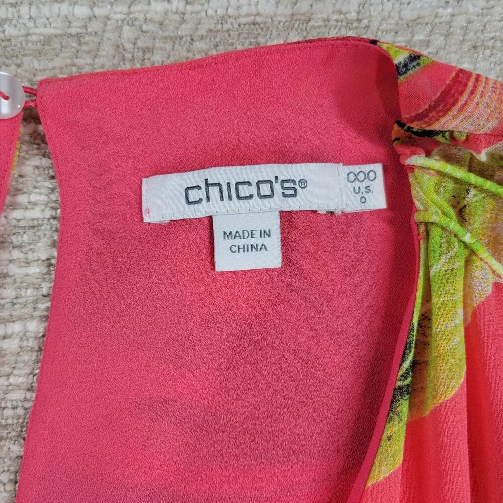 Chicos Maxi Dress Womens 0 Pink Tropical Floral Tassels Lined Swing Flowy - Image 2