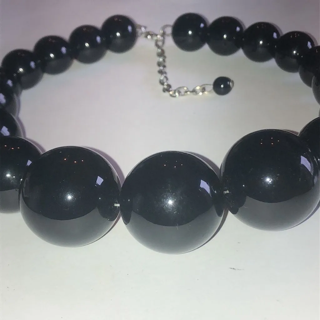 Huge Chunky Black Beaded Retro Boho Statement Necklace - Image 4