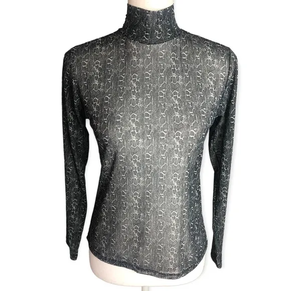 Eva Castillo Snake Print Mesh Long Sleeve Cowl Neck Top Size XL - Image 4