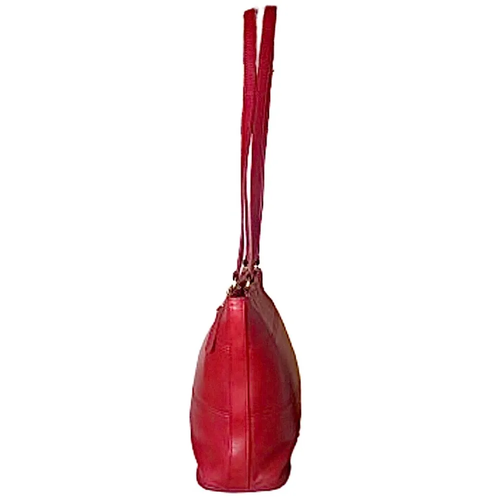 Vintage COACH TRIBECA Red Glove Tanned Slim Bleeker Bucket Shoulder Bag 9098 - Image 15