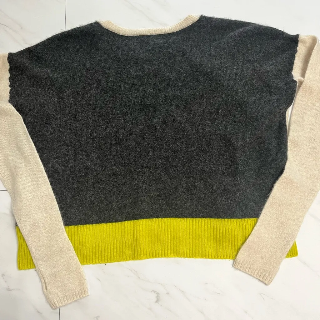 Duffy crewneck color block cashmere oatmeal citron gray sweater size small Green - Image 2