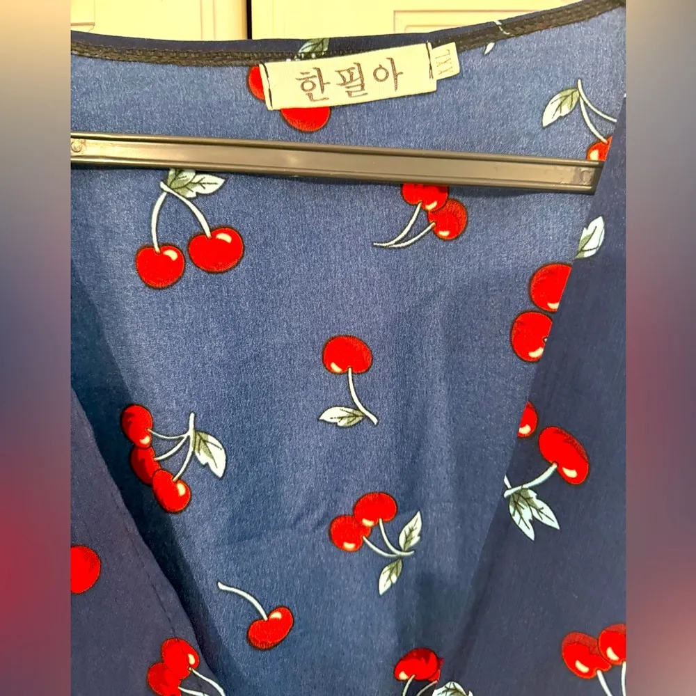 Cherry Print Wrap Midi Dress - Image 6
