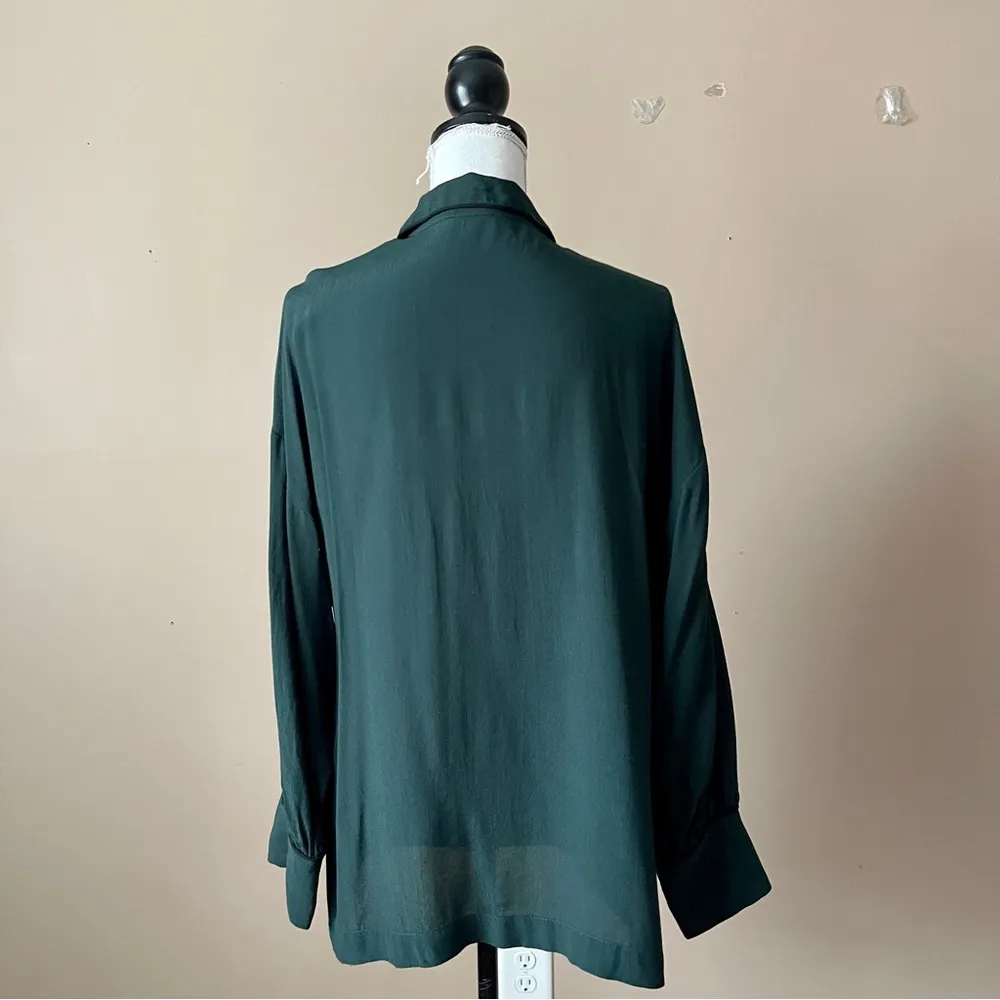 ZARA | Hunter Green Lounge Inspired Blouse Sz L - Image 6