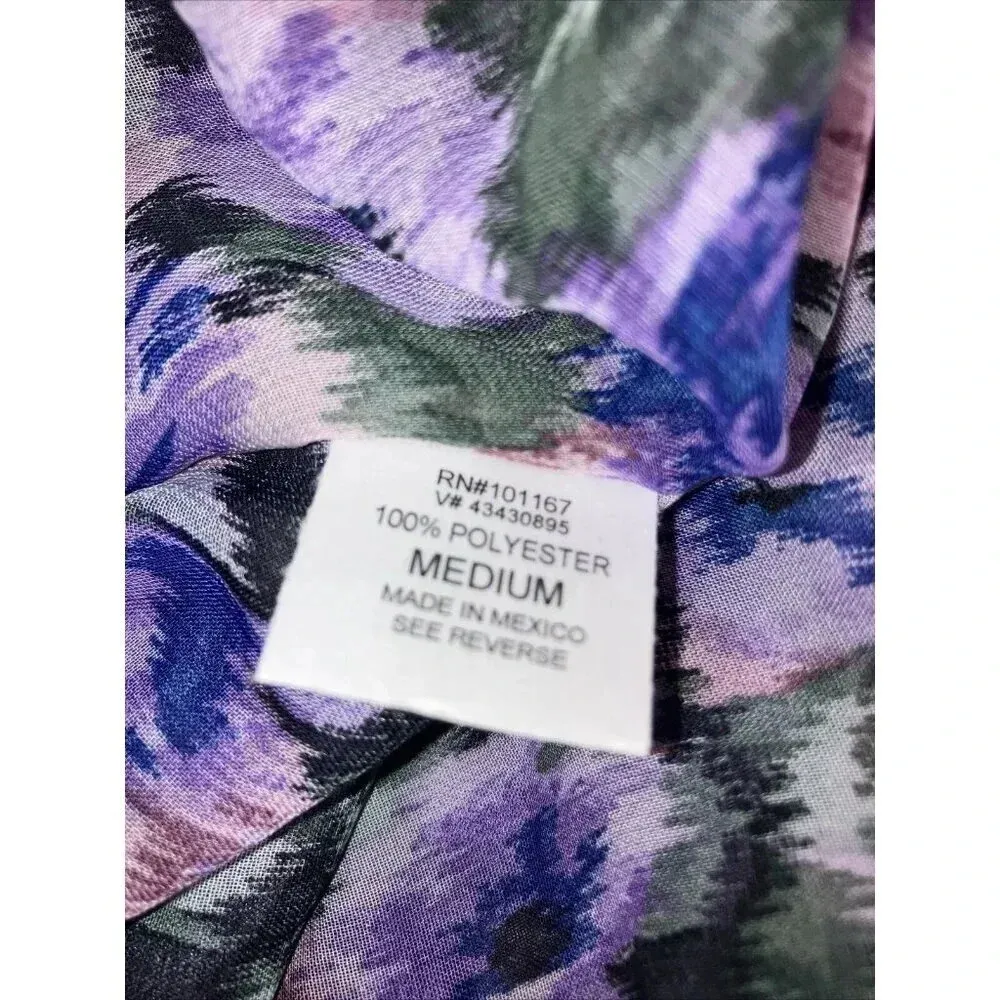 Cha Cha Vente Size M Women's Floral Sheer Cover Up Tunic Hi Lo Poncho Caftan - Image 8