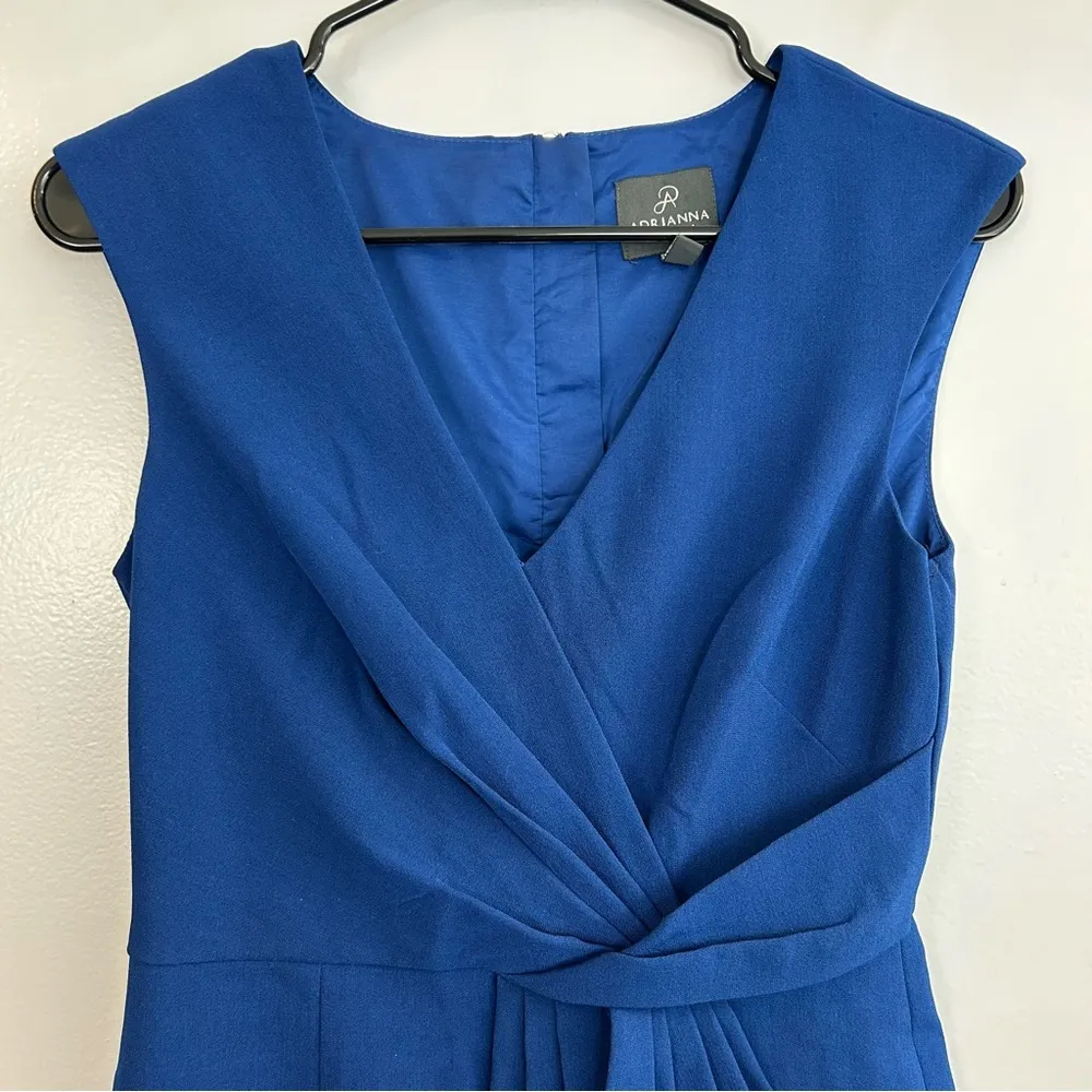 Adrianna Papell Blue Sleeveless V-neck Wrap Pleated Shift Dress Size 2 - Image 3