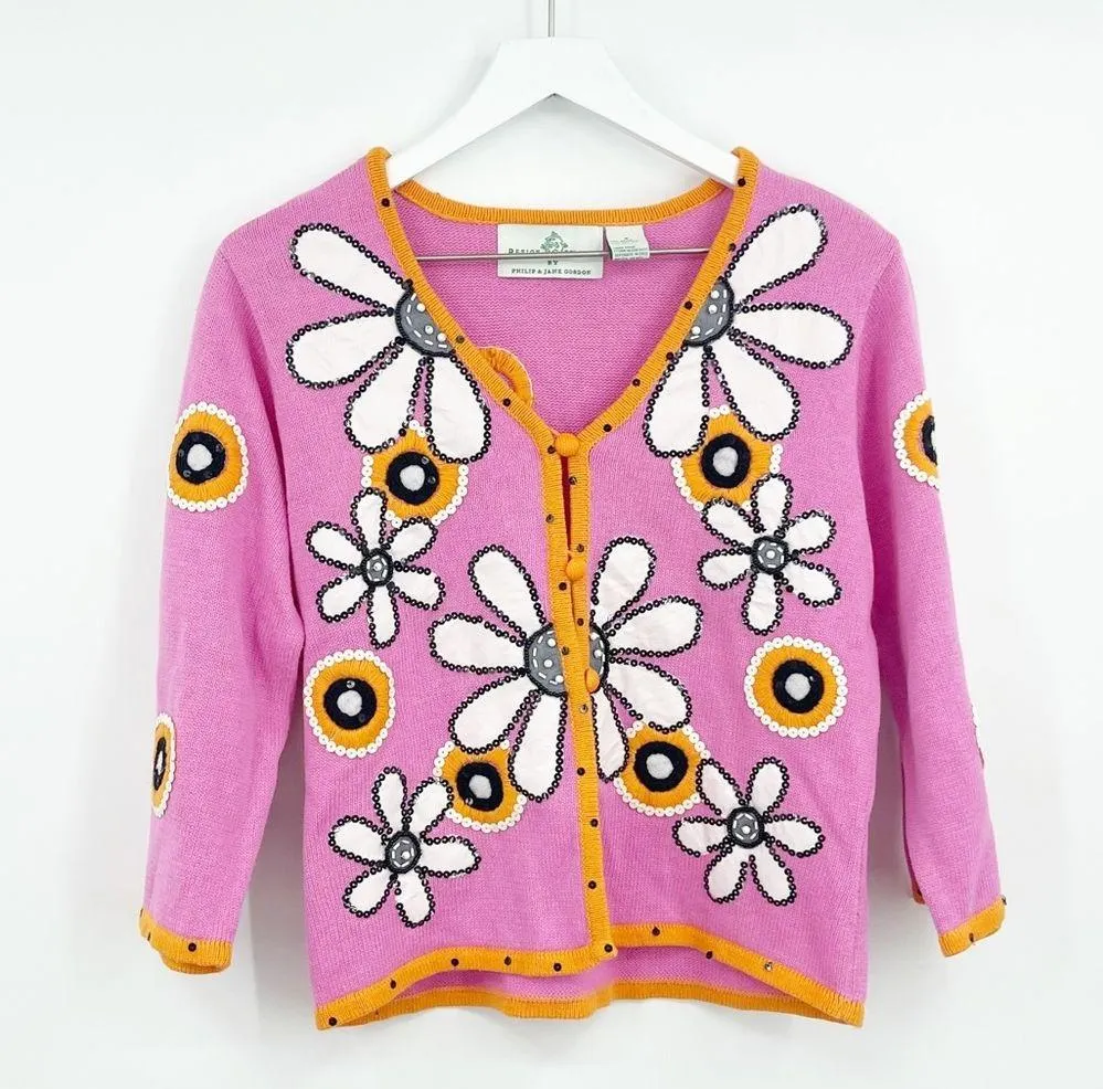 Vintage Design Options By Philip & Jane Gordon Pink Flower Power Cardigan - Image 5