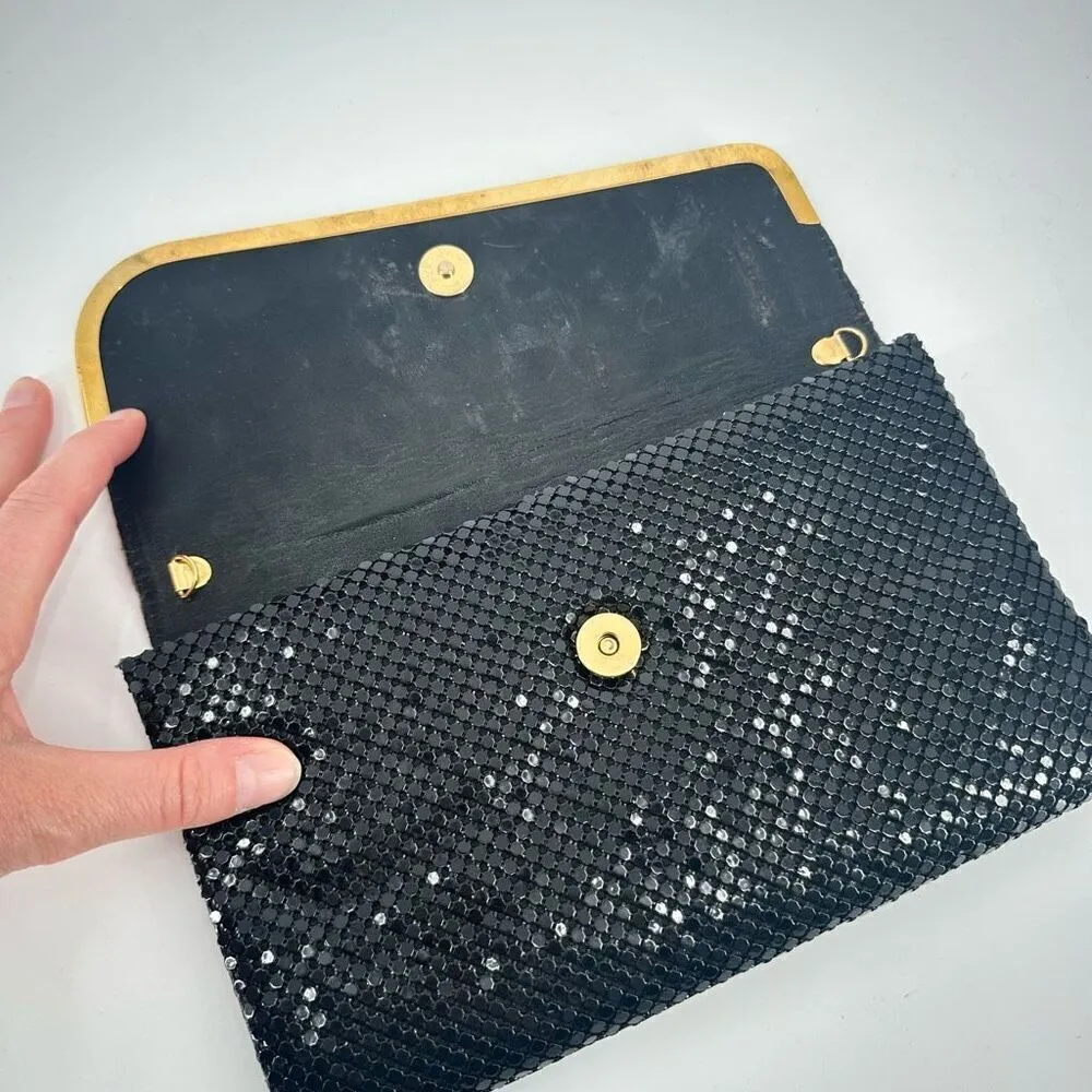 Vintage Women's Chainmail Metallic Mesh Purse Clutch Handbag Black Gold Small - Image 8