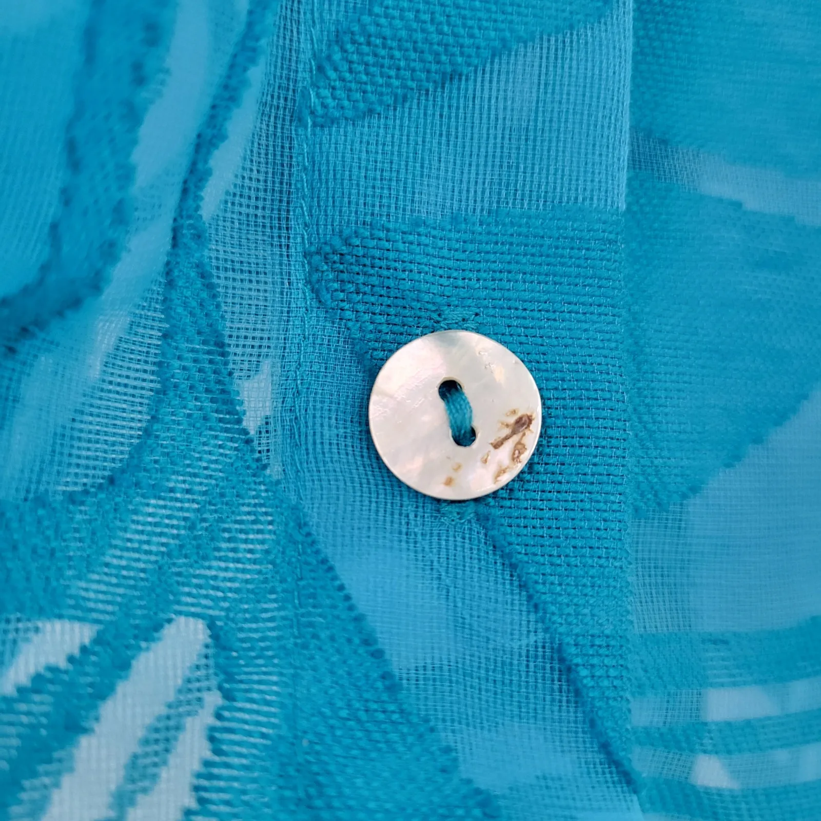 Marisol Button Up Top Womens XL Blue Sheer Turquoise Linen Blend Burnout Design - Image 9