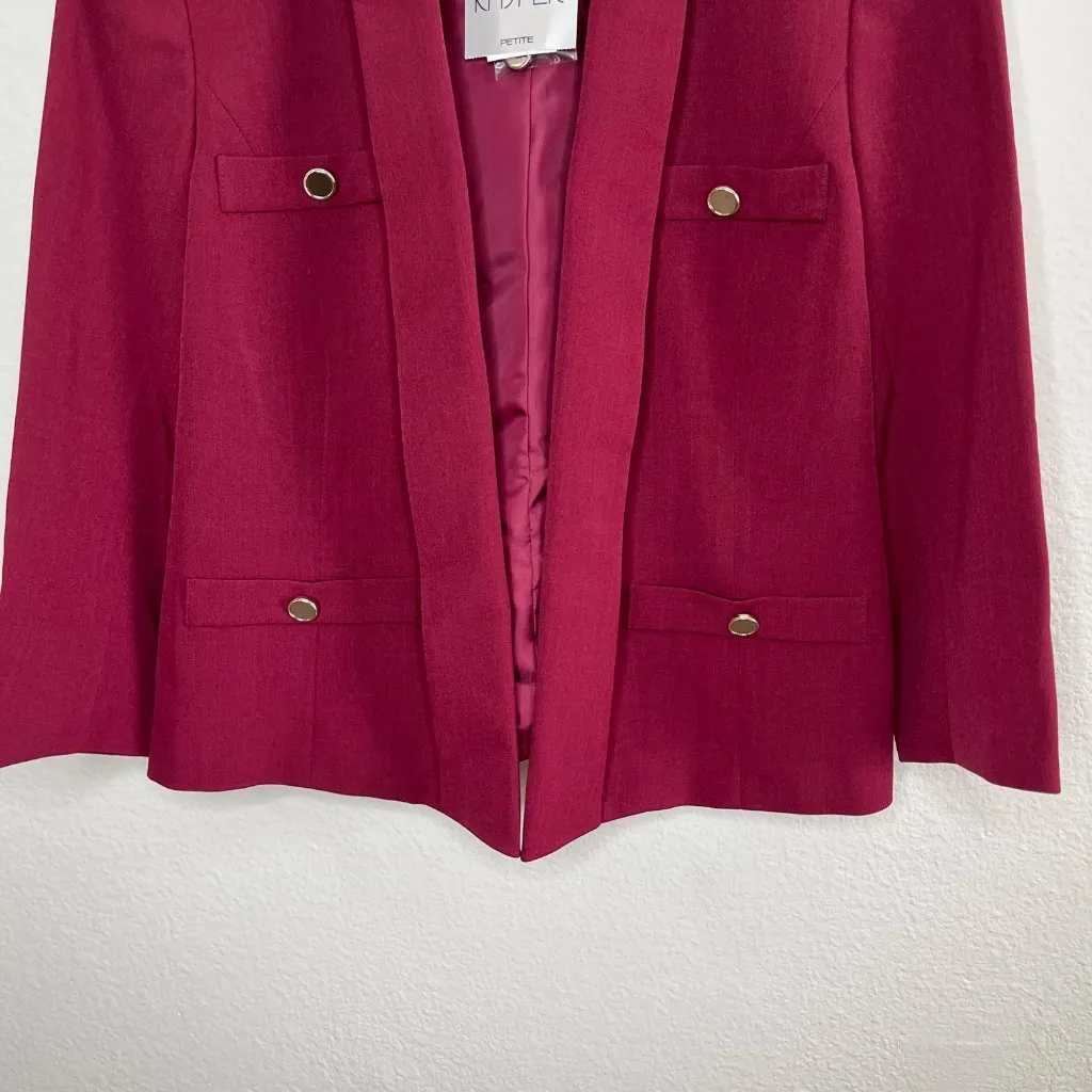Kasper Womens Petite Burgundy Red Open Front Shawl Collar Blazer Size 12P - Image 6