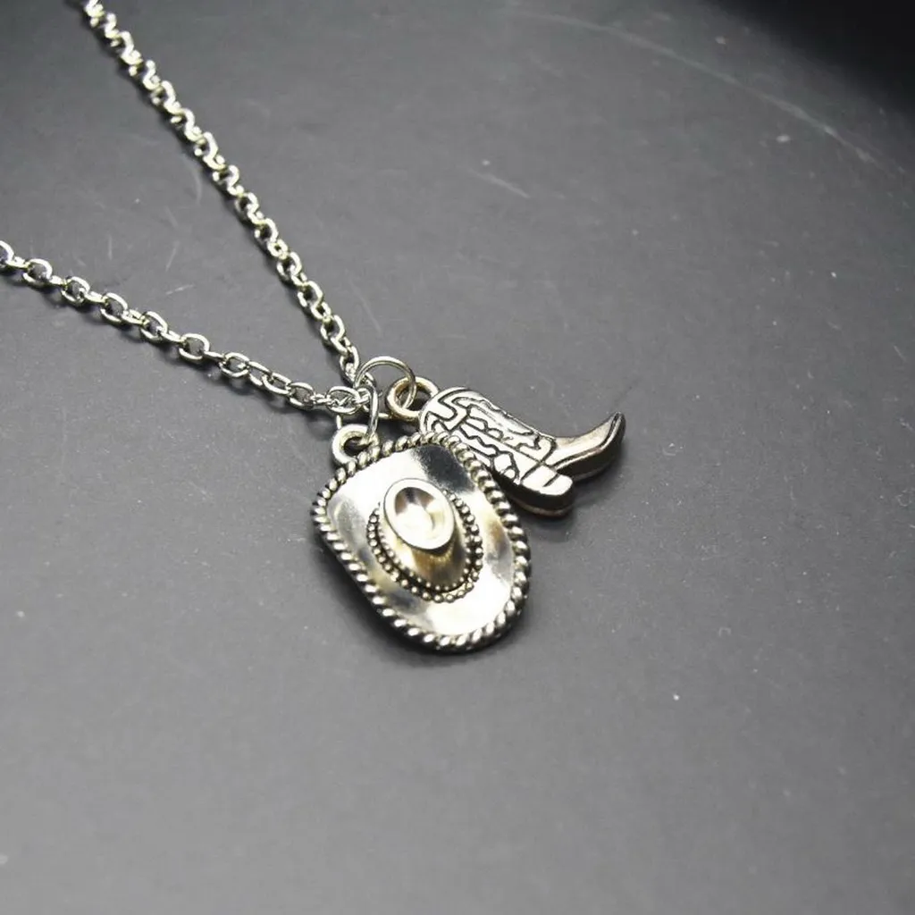 Minimalist Cowboy Boot and Hat Necklace Silver - Image 2